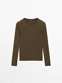 Ribbed knit wool blend sweater