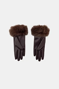 SHORT FAUX LEATHER AND FUR GLOVES