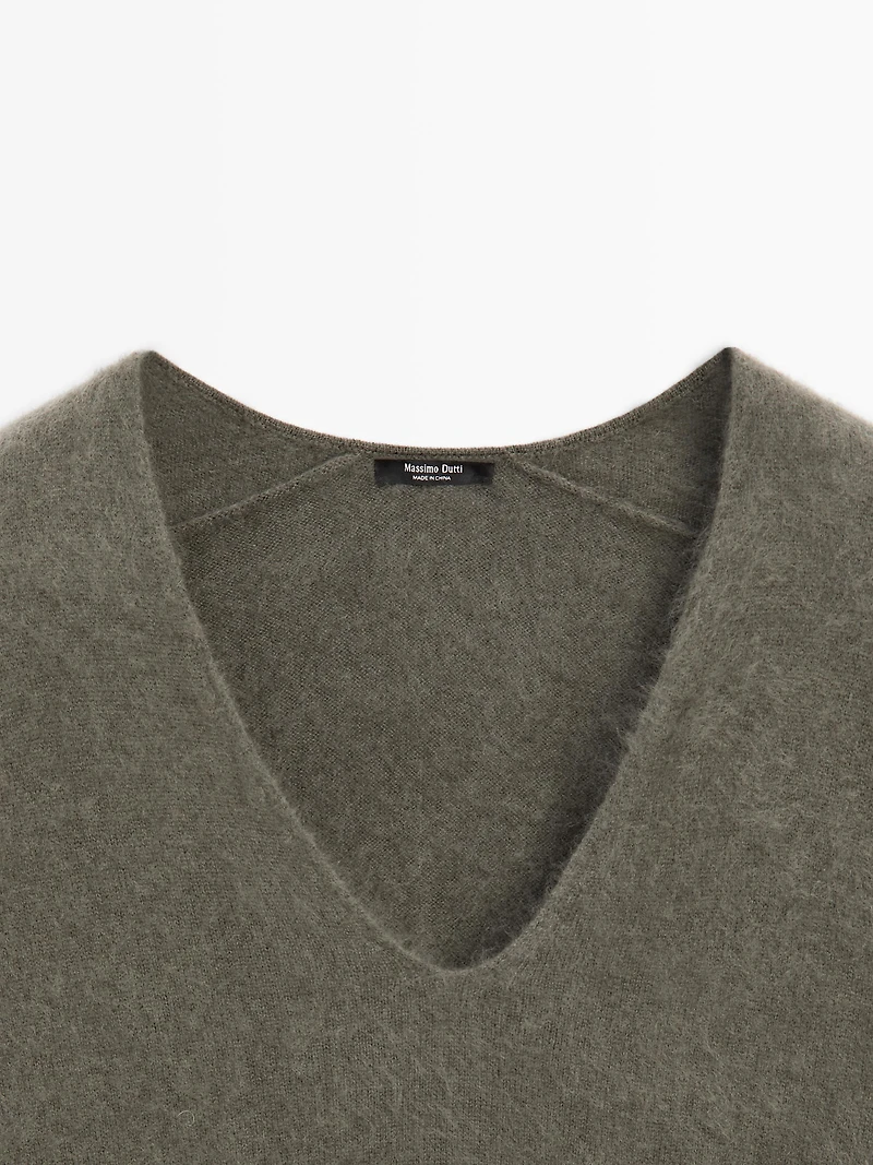 Wool and cashmere V-neck knit sweater