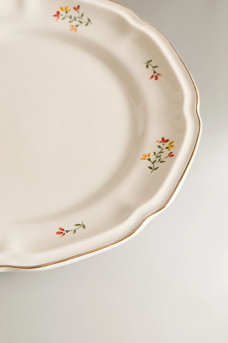 PORCELAIN DESSERT PLATE WITH FLORAL PRINT