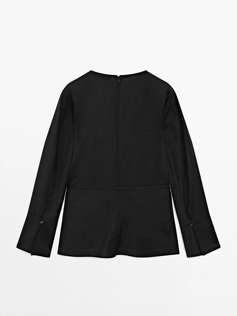 Wool blend blouse with belt