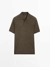 Linen blend knit polo shirt