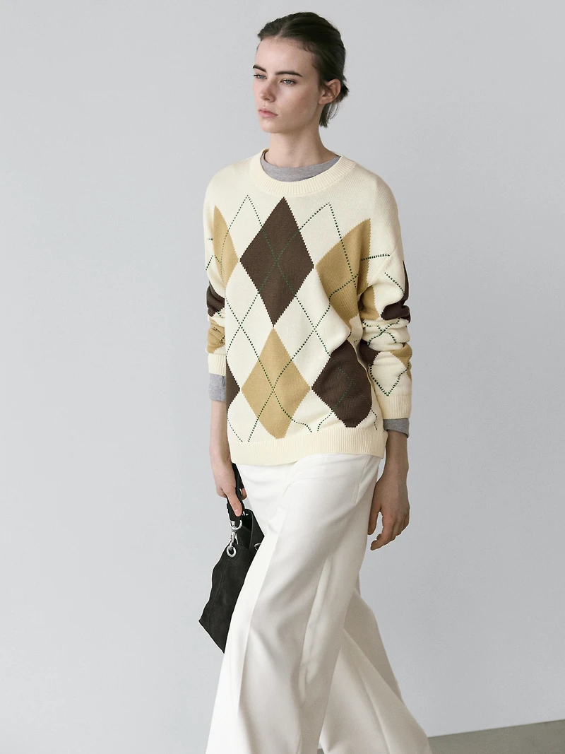 100% cotton knit sweater with Argyle detail