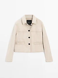 Short suede leather jacket with topstitching