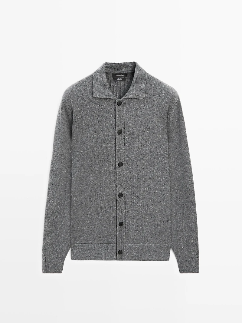 100% wool knit cardigan with polo collar