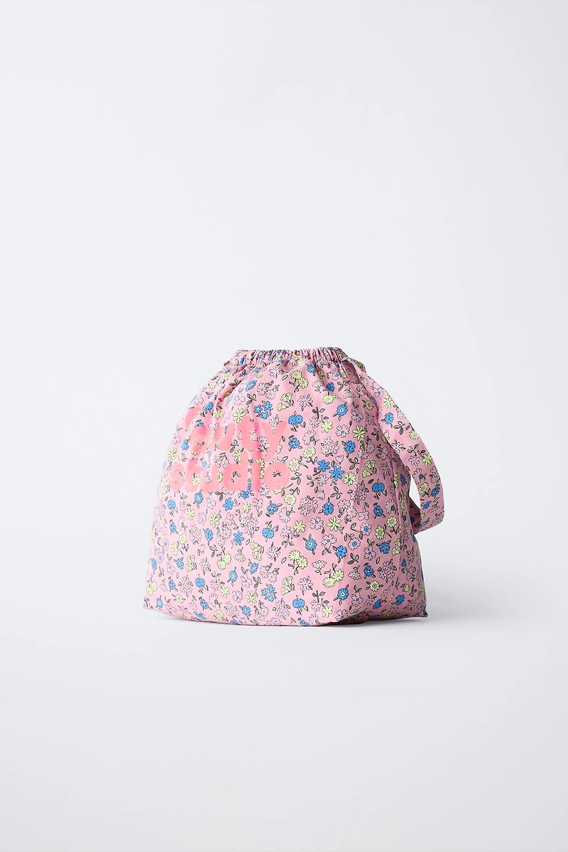FLORAL AND TEXT PRINT BAG