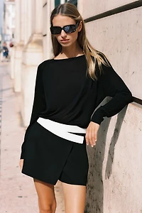 CONTRAST WAISTBAND WRAP SPLIT SKIRT