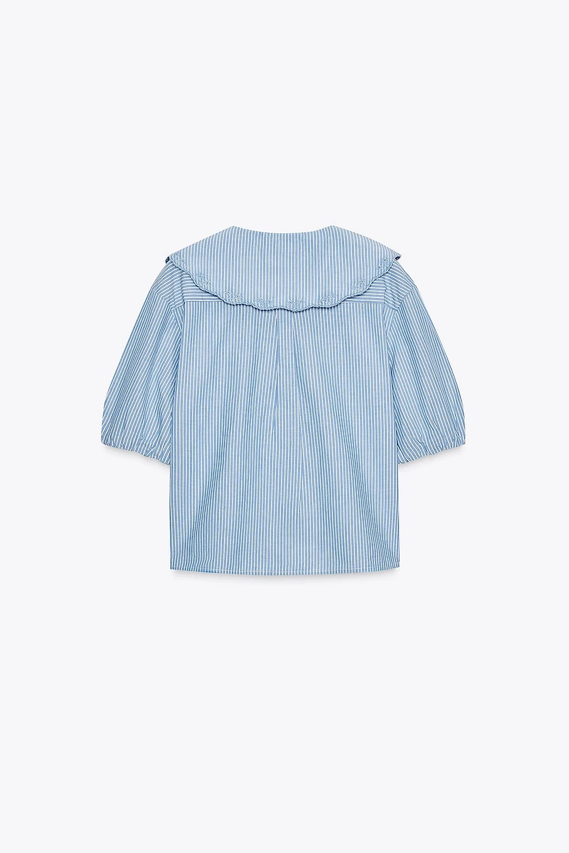 EMBROIDERED STRIPED PETER PAN COLLAR SHIRT