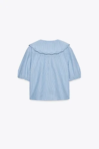 EMBROIDERED STRIPED PETER PAN COLLAR SHIRT