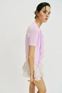 RUFFLED SHORT SLEEVE CARDIGAN