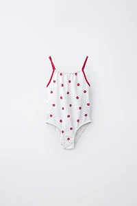 AGES 6-14/ STRAWBERRY PRINT SWIMSUIT