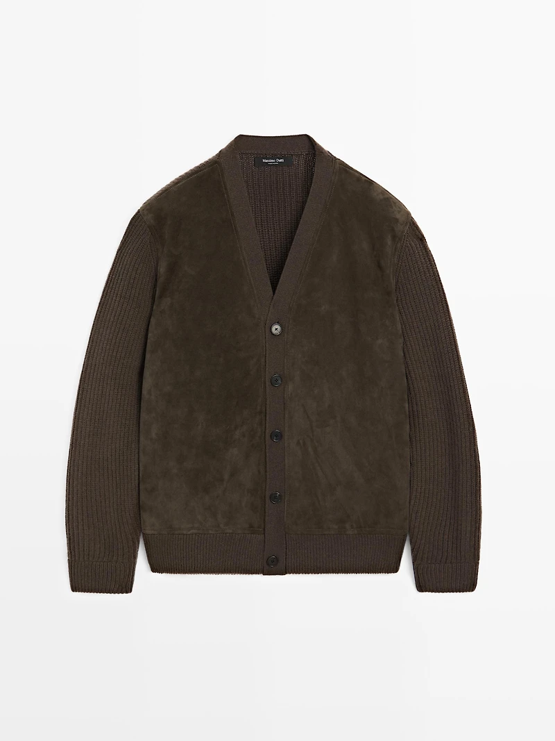 Wool and leather blend knit cardigan