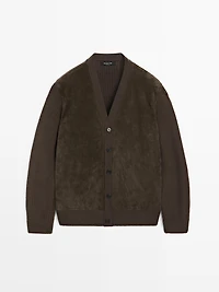 Wool and leather blend knit cardigan
