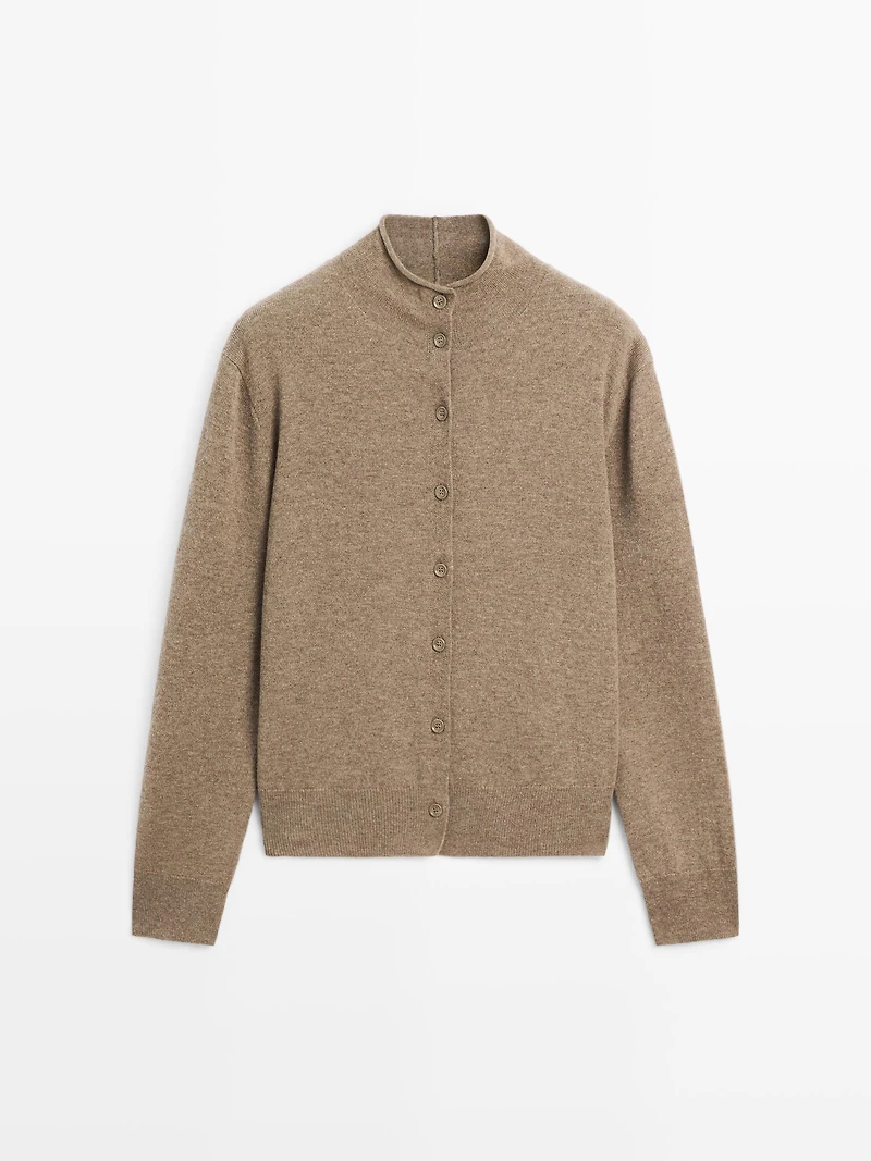 Cardigan à col montant 100 % laine