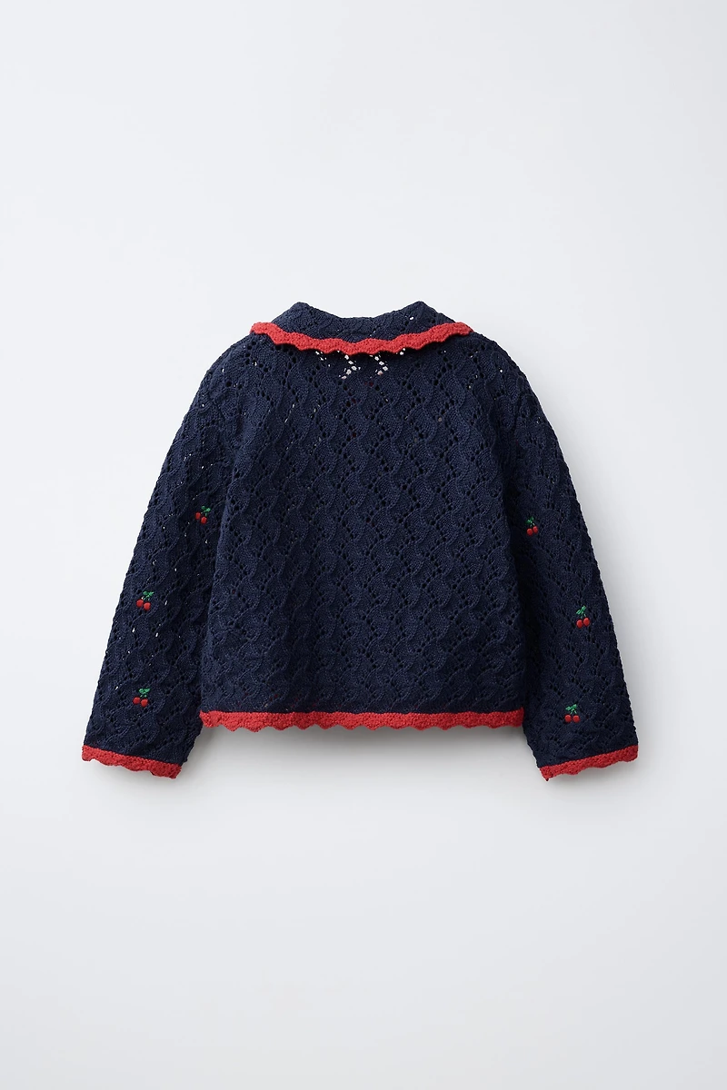 CHERRY POINTELLE KNIT POLO SHIRT