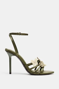 SATIN EFFECT SANDALS WITH APPLIQUÉS