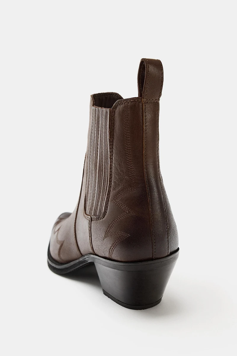 EMBROIDERED LEATHER COWBOY ANKLE BOOTS