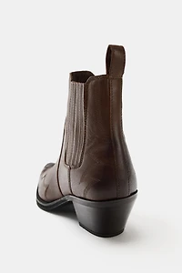 EMBROIDERED LEATHER COWBOY ANKLE BOOTS