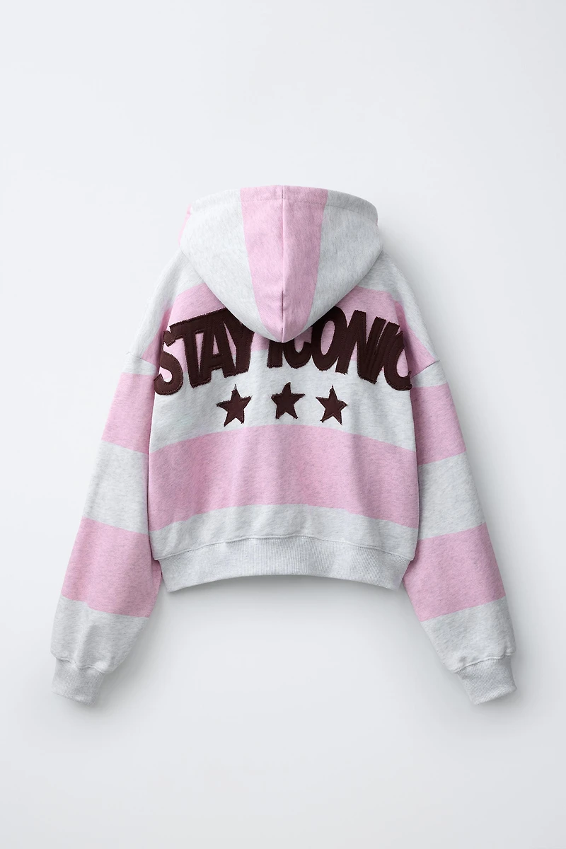 STRIPED PATCH ZIP HOODIE