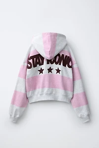 STRIPED PATCH ZIP HOODIE