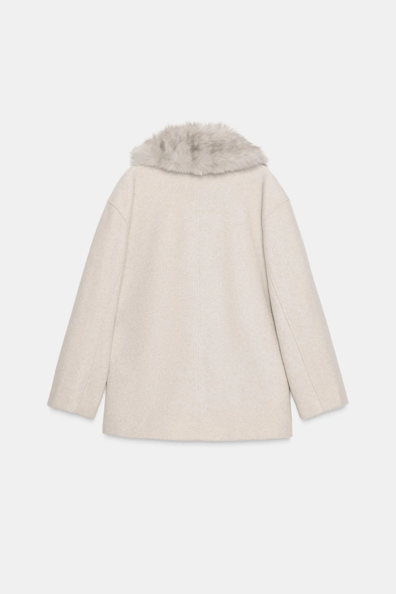 SOFT COAT WITH FAUX FUR COLLAR