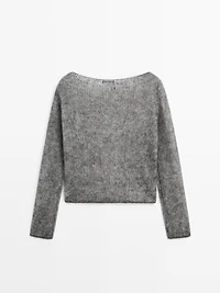 Short knit alpaca and wool sweater