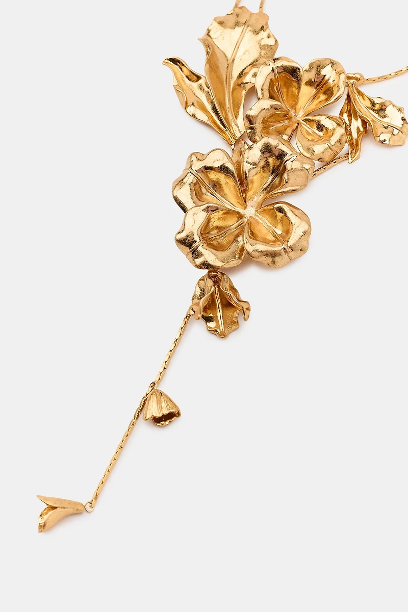 COLLIER DOUBLE MÉTALLIQUE FLEURS