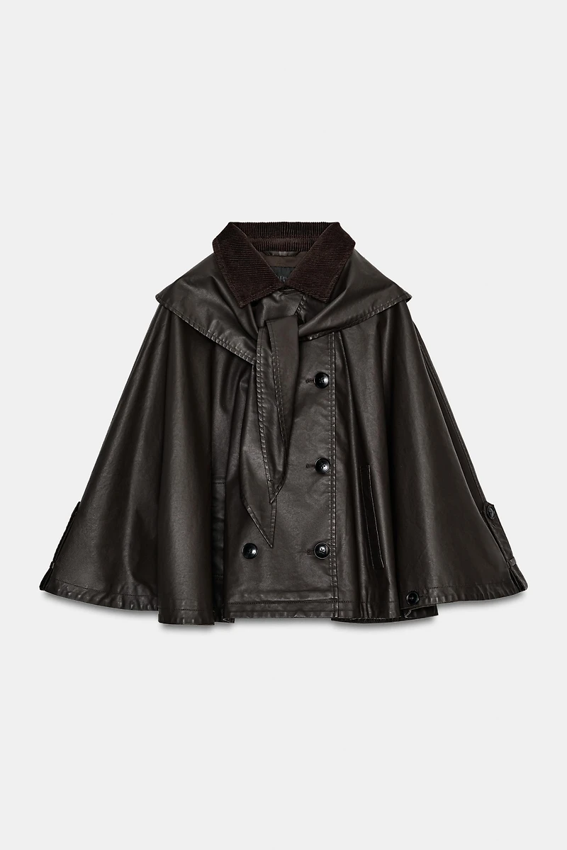 DETACHABLE LAPEL COLLAR WAXED CAPE