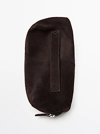 Suede leather toiletry bag with zip