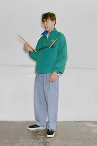 STRIPED BALLOON DENIM PANTS
