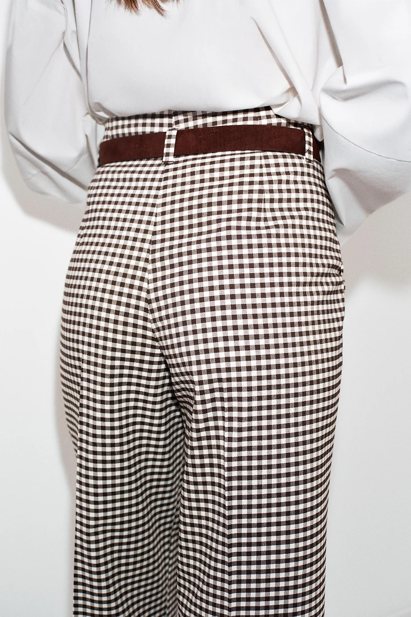 GINGHAM BELTED STRAIGHT PANTS