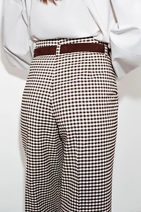 GINGHAM BELTED STRAIGHT PANTS