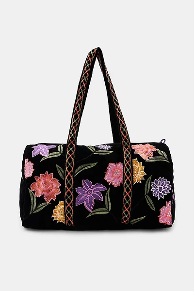 SAC MATELASSÉ EN VELOURS BRODERIES FLEURS