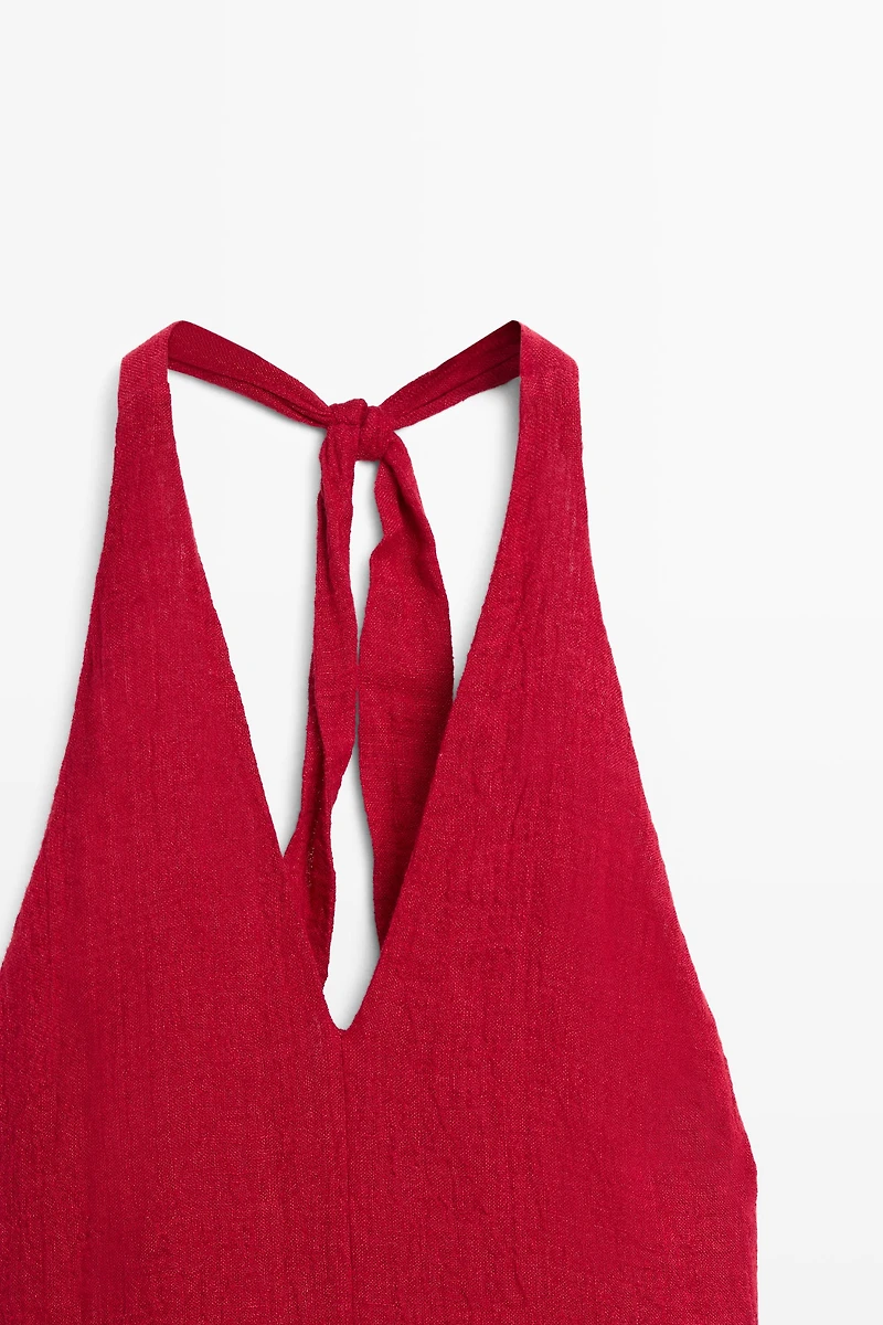 Long 100% linen dress with neckline detail