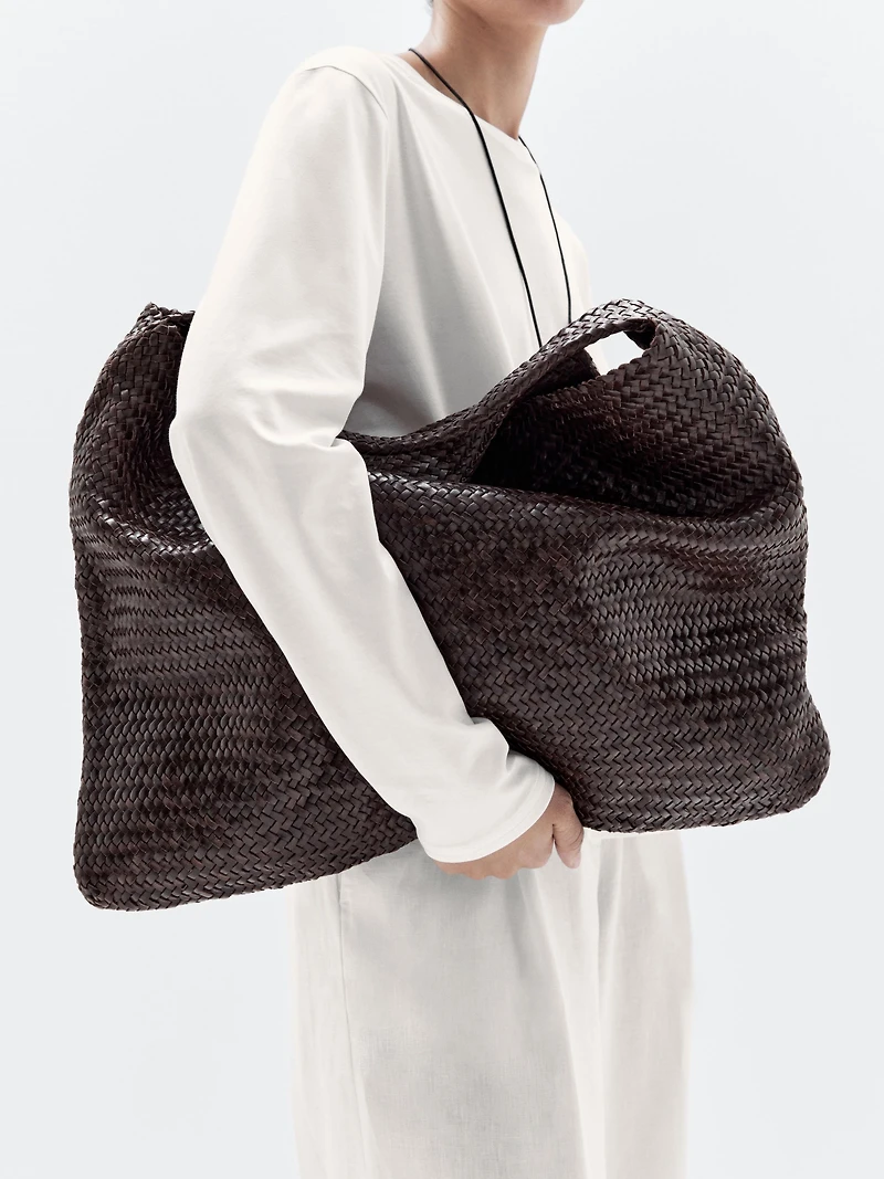 Grand sac cabas tressé en cuir nappa