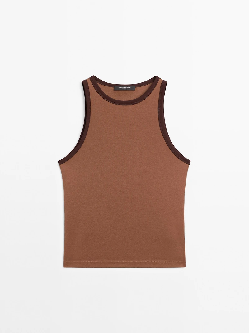 100% cotton halter top with contrast detail
