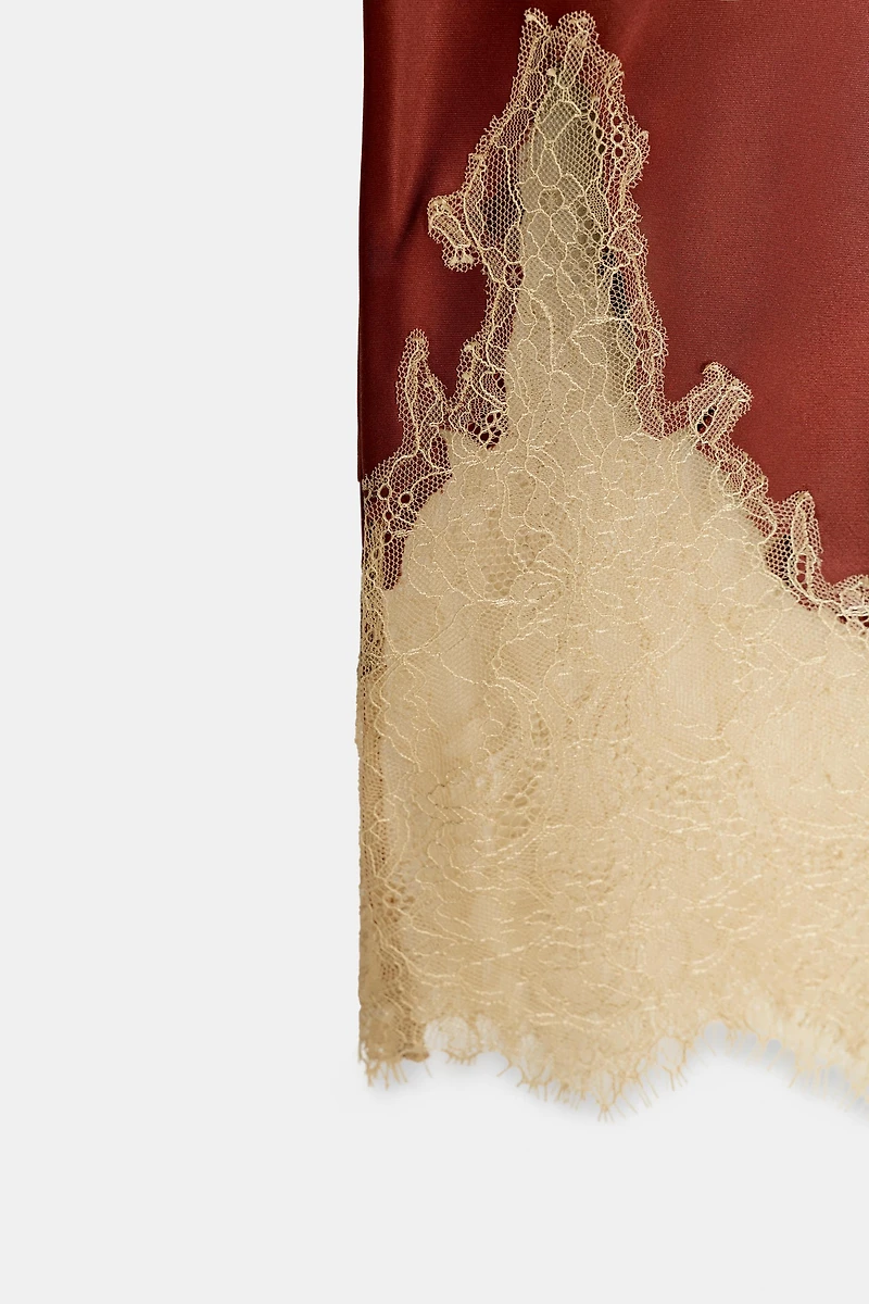 CONTRAST LACE SATIN SKIRT ZW COLLECTION