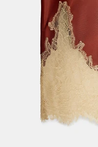 CONTRAST LACE SATIN SKIRT ZW COLLECTION