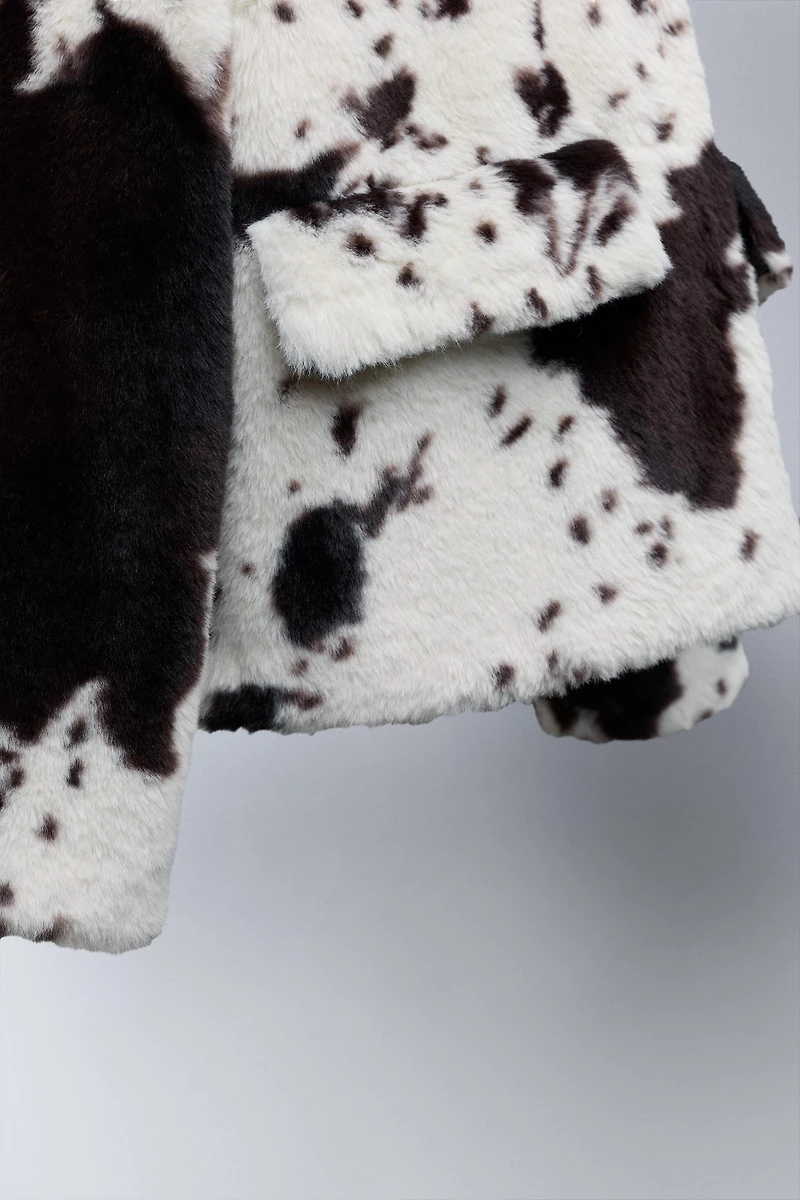 COW PRINT FAUX FUR JACKET