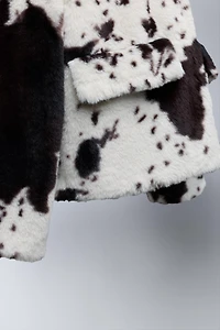 COW PRINT FAUX FUR JACKET