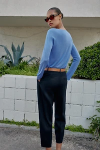 LINEN PANTS WITH BELT AND PLEATS