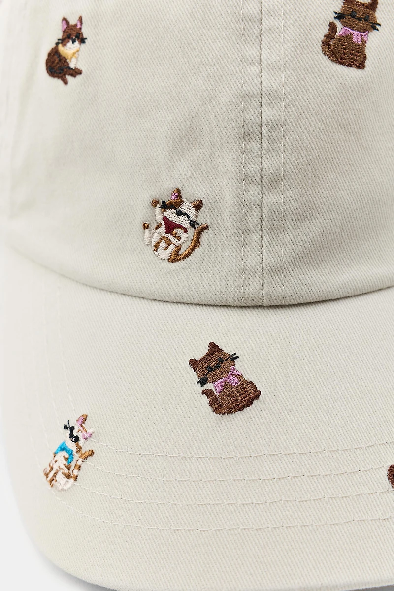 EMBROIDERED CAT TWILL CAP
