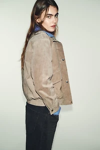 100% SUEDE LEATHER HIGH COLLAR JACKET