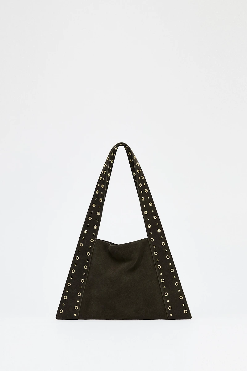 SUEDE STUDDED SHOULDER BAG