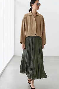 Pleated suede leather bomber jacket
