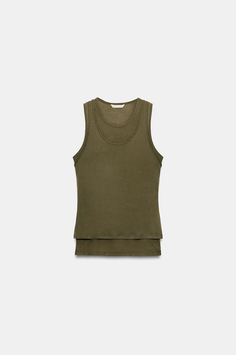 FAUX DOUBLE SLEEVELESS T-SHIRT