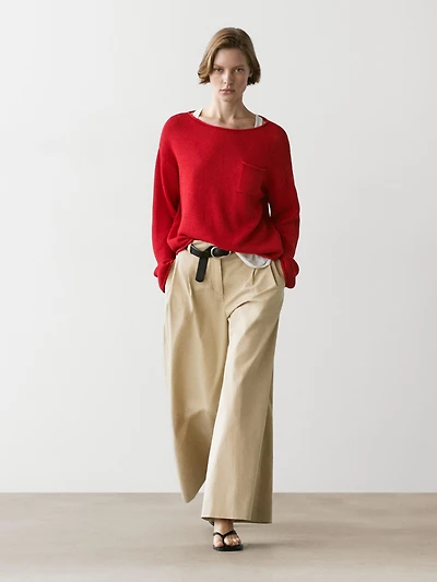 Pull avec poche coton et lin