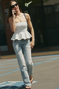 POLKA DOT STRAPLESS PEPLUM TOP