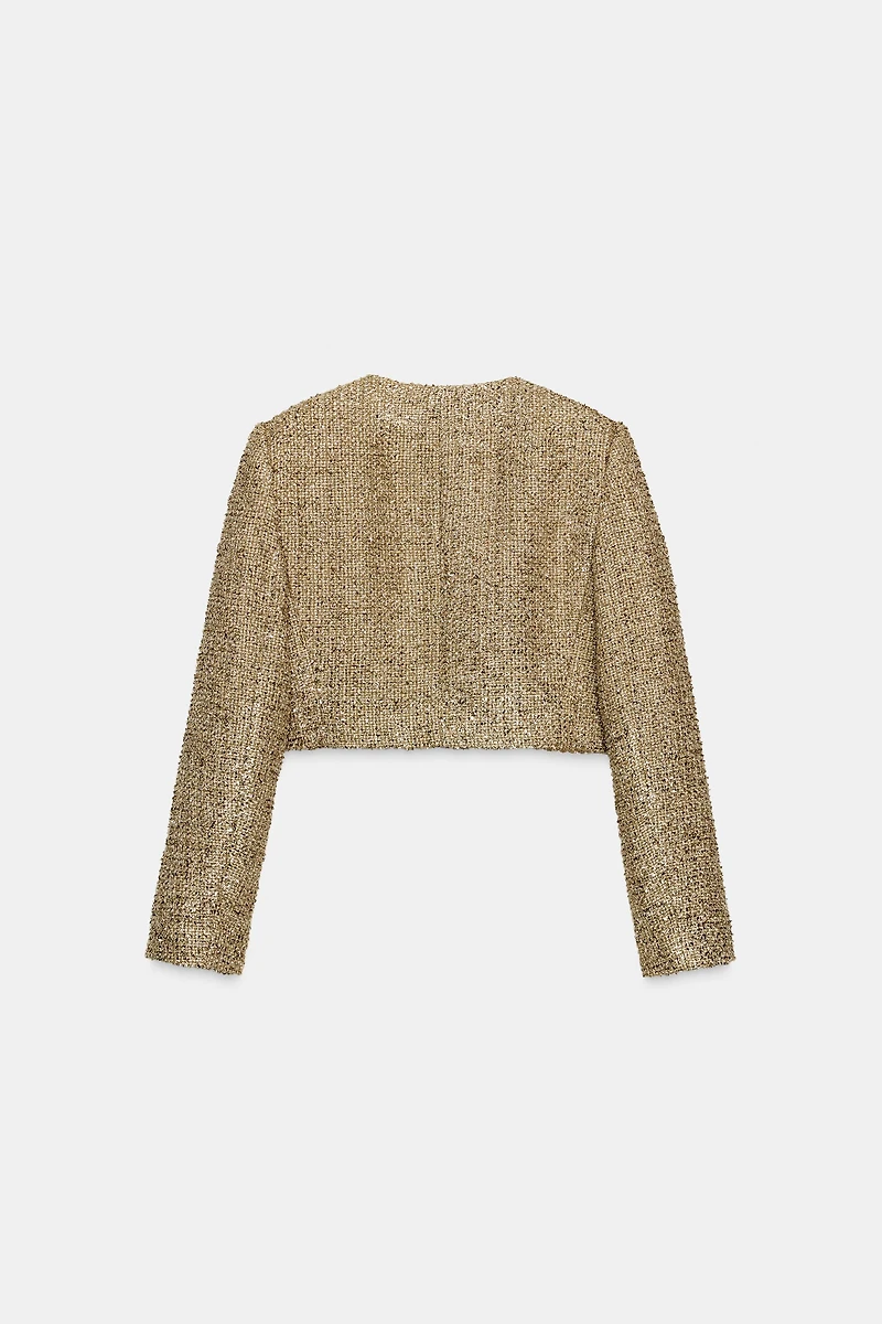 METALLIC THREAD TEXTURED CROPPED JACKET