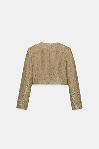 METALLIC THREAD TEXTURED CROPPED JACKET